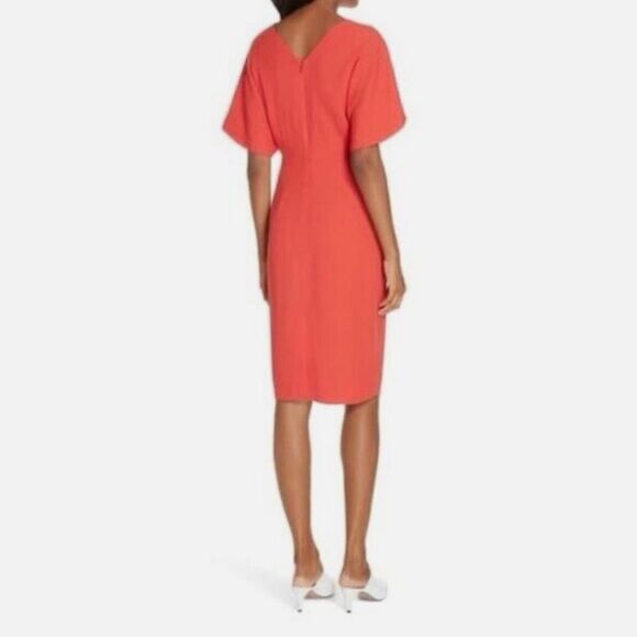 NEW Lewit V-Neck Crepe Midi Dress Short Dolman Sleeve V-Back Solid Light - Picture 2 of 9